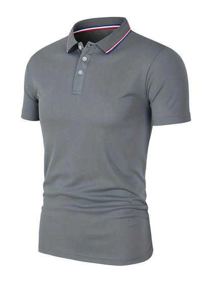 Men's Slim Fit Polo Shirt with Contrast Stripe Collar and Short Sleeves