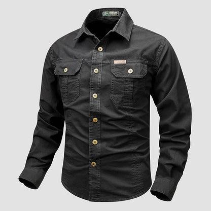 Men's Long-Sleeve Button-Front Shirt with Classic Collar Style