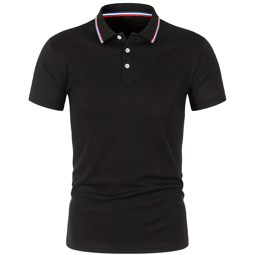 Men's Slim Fit Polo Shirt with Contrast Stripe Collar and Short Sleeves