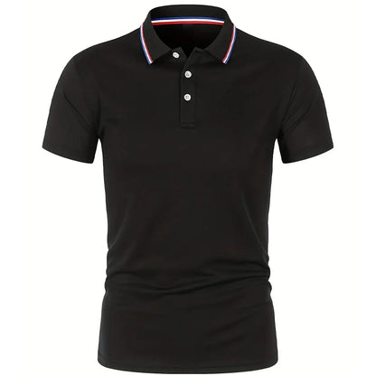 Men's Slim Fit Polo Shirt with Contrast Stripe Collar and Short Sleeves