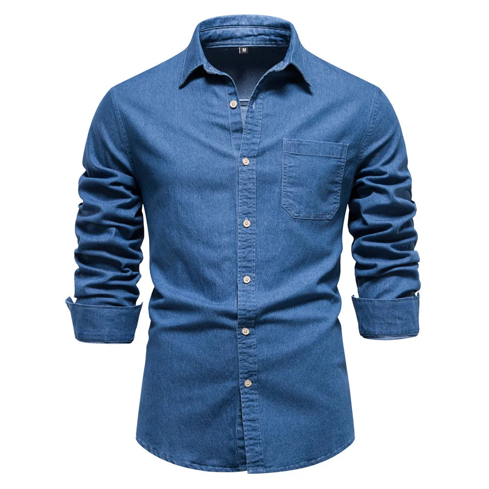 Men's Slim Fit Long Sleeve Shirt with Button Front and Classic Collar