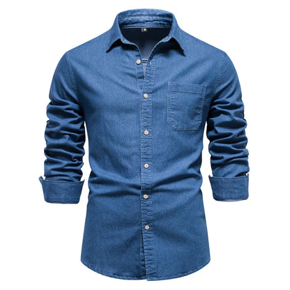 Men's Slim Fit Long Sleeve Shirt with Button Front and Classic Collar