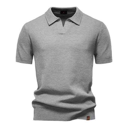 Men's Short Sleeve Polo Shirt with Textured Knit Design