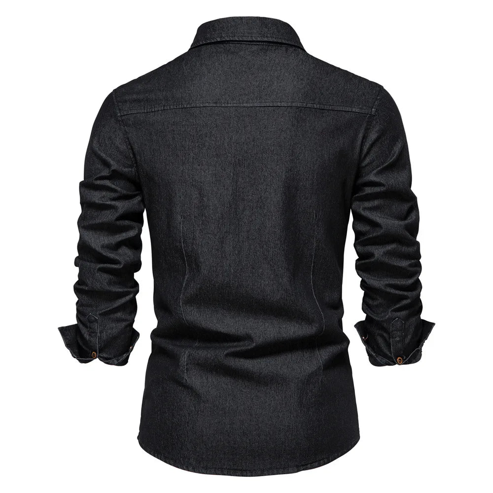 Men's Long-Sleeve Button-Front Shirt with Classic Chest Pocket