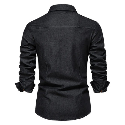 Men's Long-Sleeve Button-Front Shirt with Classic Chest Pocket