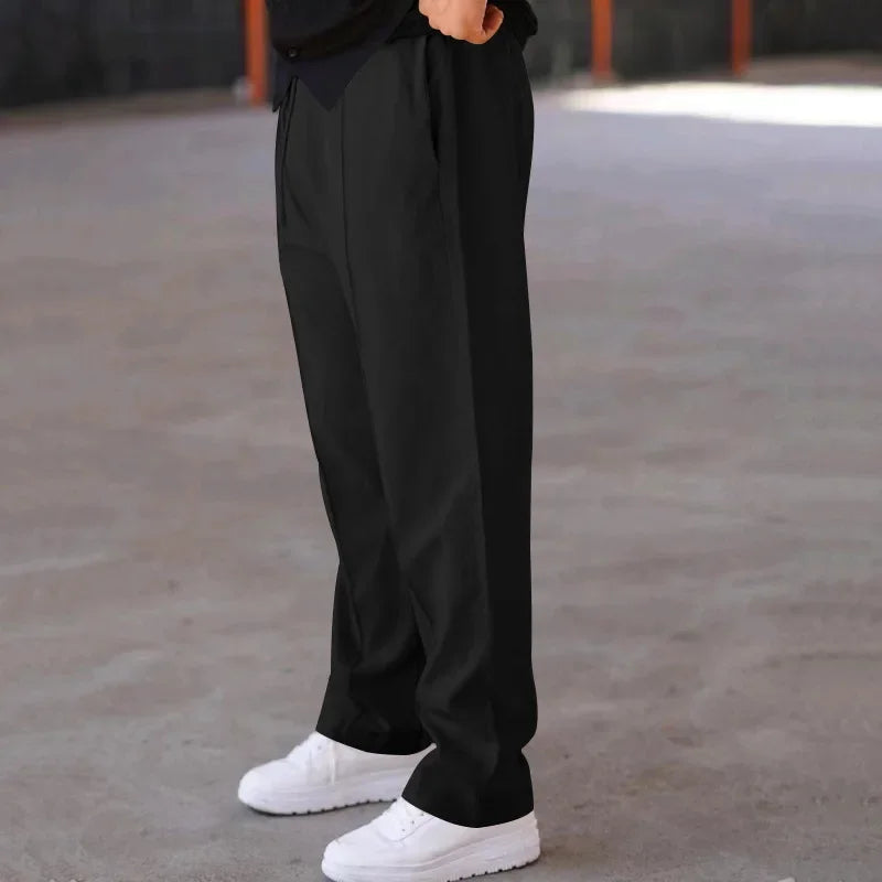 Men's Loose Fit Straight Trousers with Adjustable Drawstring Waist