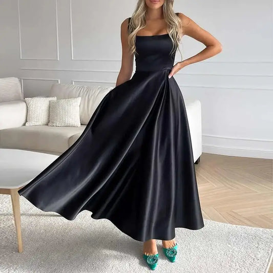 Women's Elegant Sleeveless Satin Midi Dress