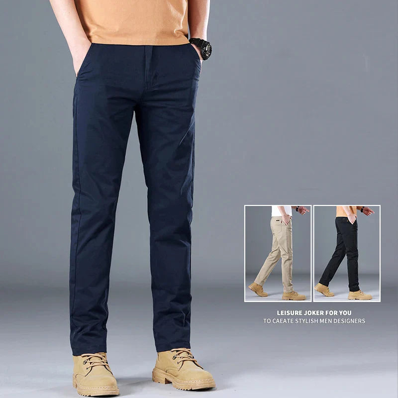 Men's Cotton Work Trousers Slim Fit Straight Leg Business Casual Wear