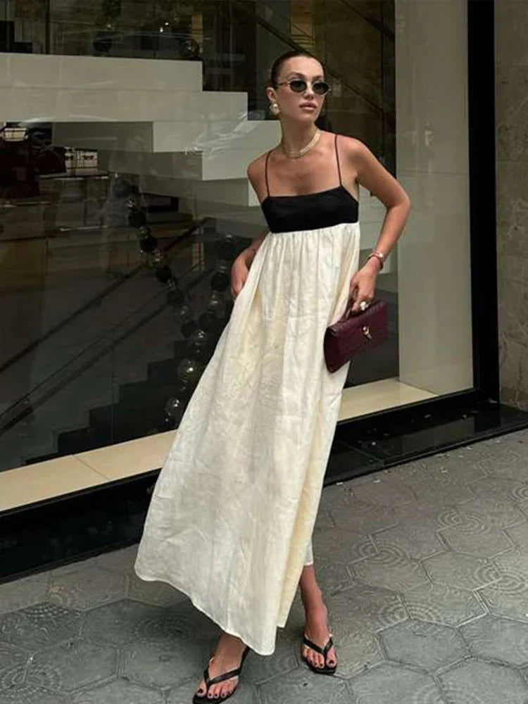 Women's Two-Tone Spaghetti Strap Sleeveless Maxi Dress