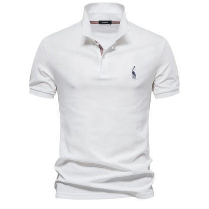 Men's Short-Sleeve Polo Shirt with Chest Logo and Button Placket