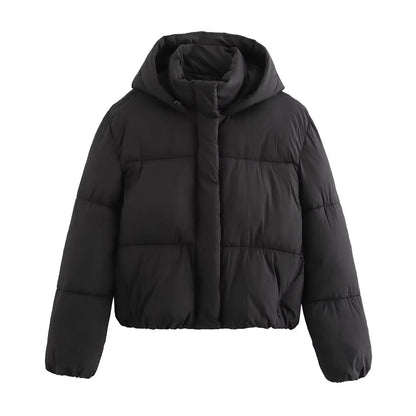 Women's Puffer Jacket with Hood and Thick Warm Quilted Design