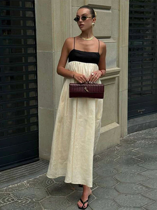 Women's Two-Tone Spaghetti Strap Sleeveless Maxi Dress