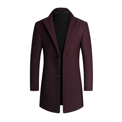 Men's Slim Fit Long Coat with Classic Lapel Design