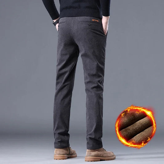 Men’s Corduroy Fleece Work Trousers with Slim Straight Fit Design