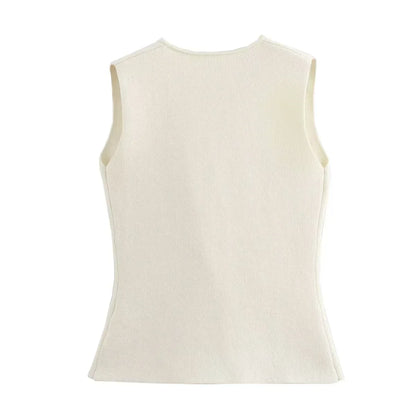Women's Button-Front Knitted Vest Top with Sleeveless Design