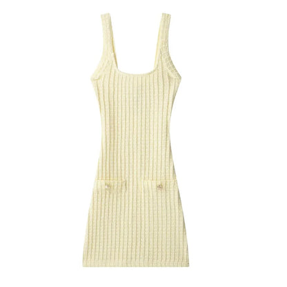 Women's Ribbed Sleeveless Mini Dress with Pocket Details