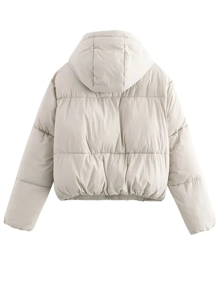 Women's Puffer Jacket with Hood and Thick Warm Quilted Design
