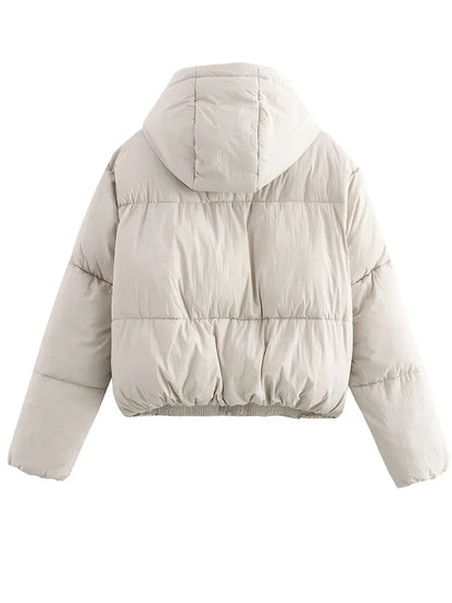 Women's Puffer Jacket with Hood and Thick Warm Quilted Design