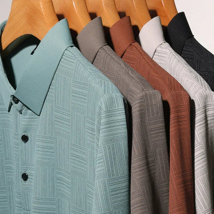 Men's Short Sleeve Polo Shirt with Geometric Print and Classic Collar