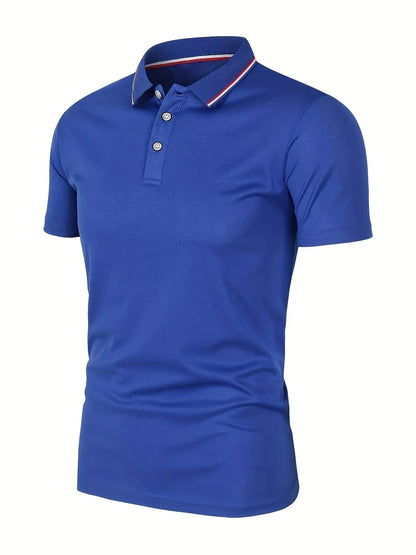 Men's Slim Fit Polo Shirt with Contrast Stripe Collar and Short Sleeves