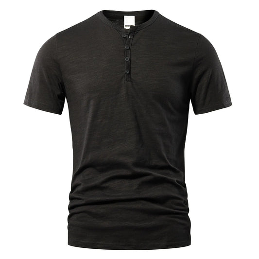 Men's Casual Short Sleeve Cotton Henley Polo Shirt with Buttons