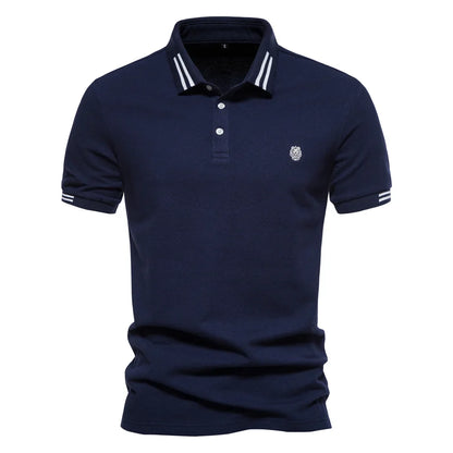 Men's Short-Sleeve Polo Shirt with Stripe Trim and Chest Logo