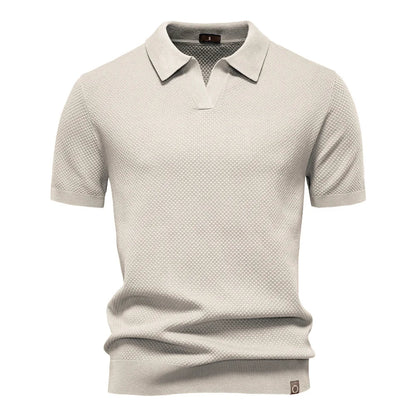 Men's Short-Sleeve Knit Polo Shirt with Textured Solid Design