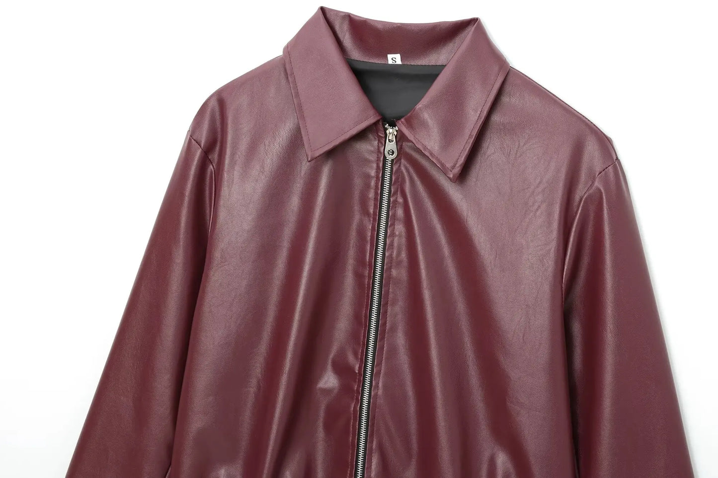 Women's Leather Jacket with Zipper Front and Classic Lapel Collar