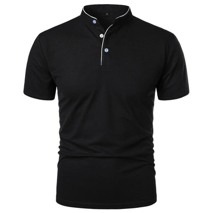 Men's Casual Short Sleeve Polo Shirt with Mandarin Collar Design