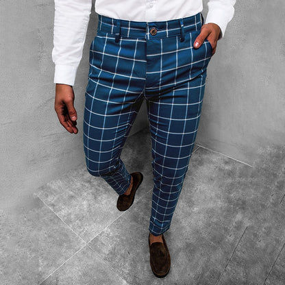 Men's Checkered Work Trousers Slim Fit Patterned Straight Leg Style