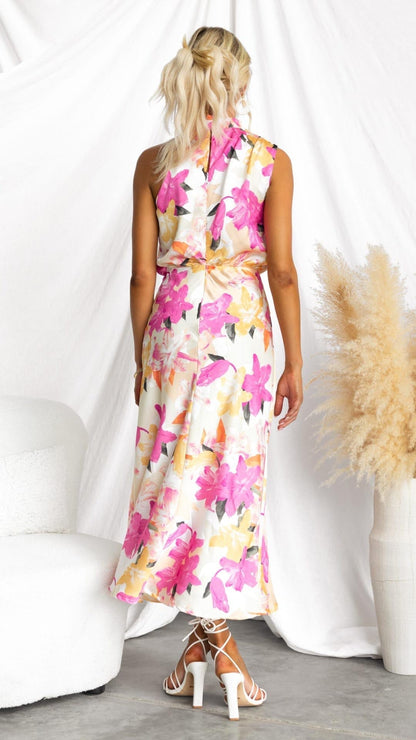 Women's Halter Neck Floral Maxi Dress with Sleek Silhouette Design