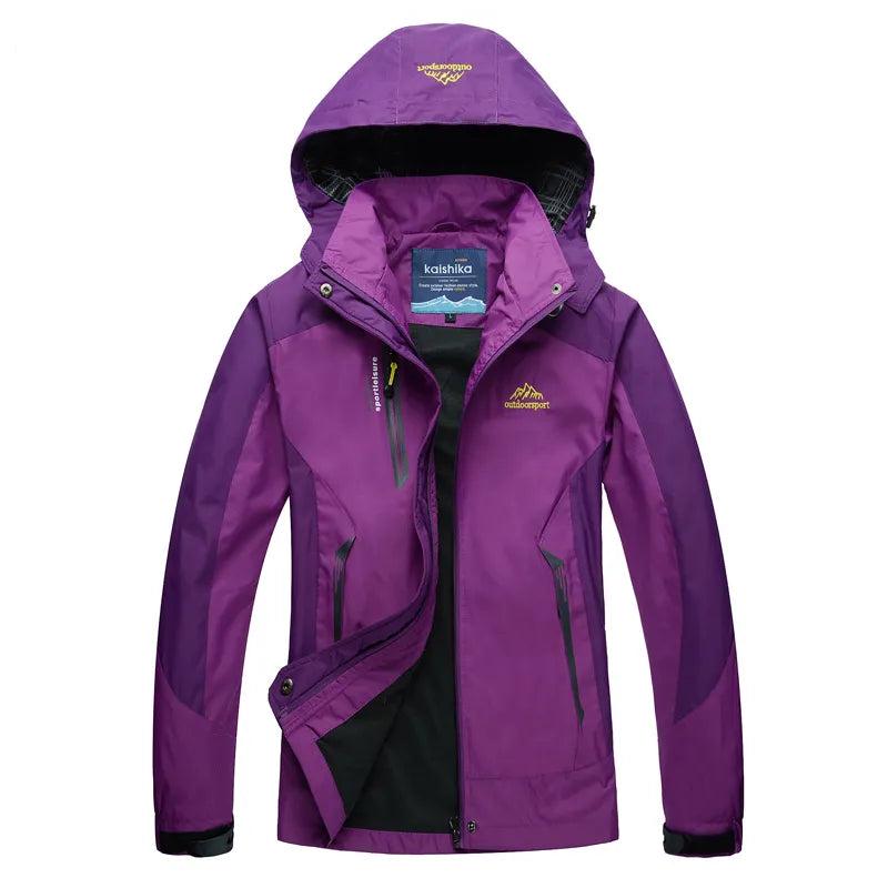 Women's Waterproof Windbreaker Jacket with Sporty Hooded Design