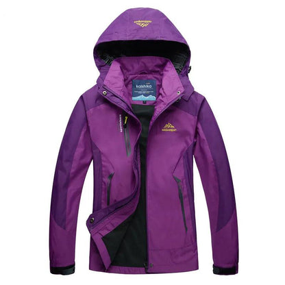 Women's Waterproof Windbreaker Jacket with Sporty Hooded Design