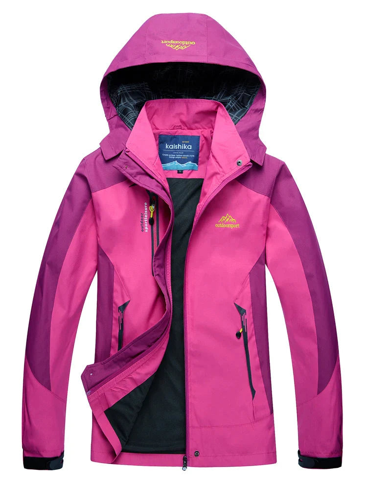 Women's Waterproof Windbreaker Jacket with Sporty Hooded Design
