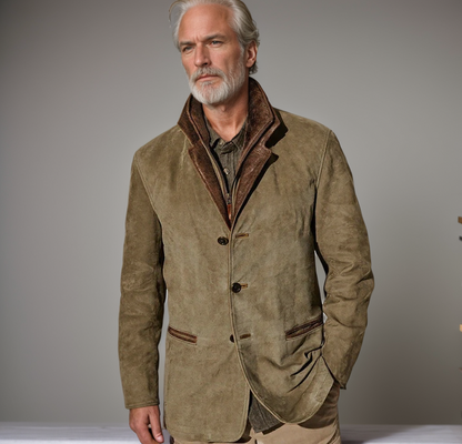 Men's Vintage Leather-Look Coat with Classic Tailored Fit