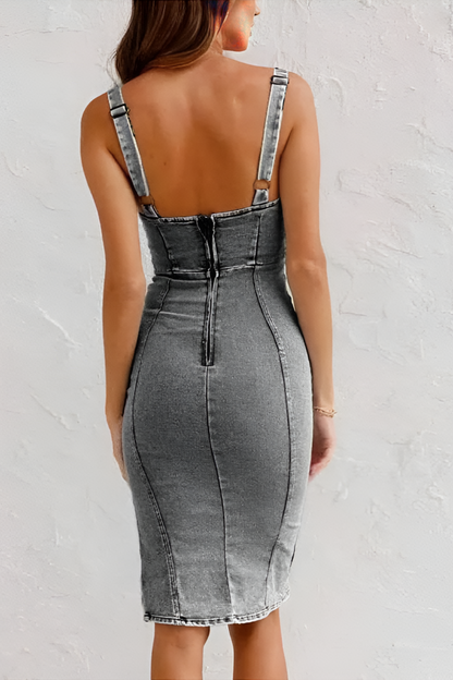 Women's Sleeveless Bodycon Midi Dress with Front Slit