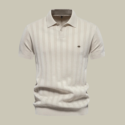 Men's Ribbed Knitted Short Sleeve Polo Shirt with Classic Collar