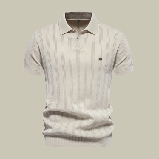 Men's Ribbed Knitted Short Sleeve Polo Shirt with Classic Collar