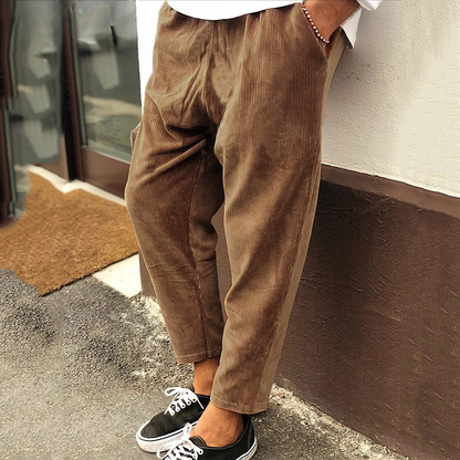 Men's Loose Fit Corduroy Trousers Casual Ankle Length Relaxed Style