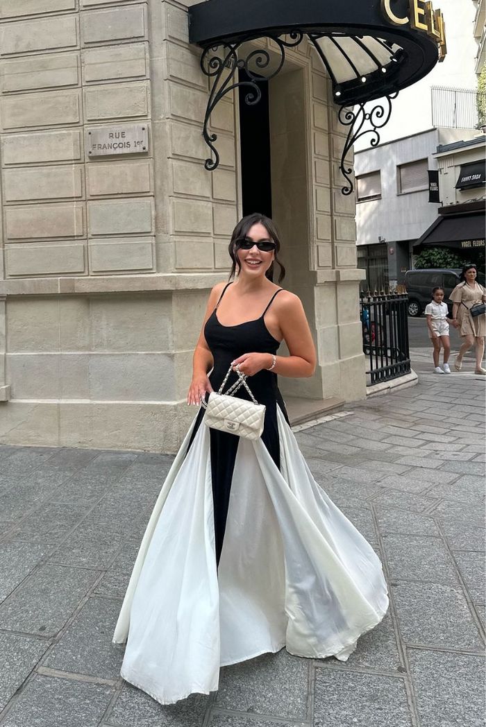 Women's Elegant Color Block Maxi Dress with Spaghetti Straps