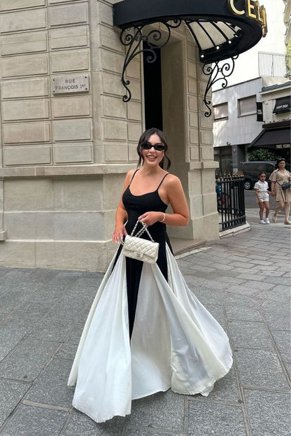 Women's Elegant Color Block Maxi Dress with Spaghetti Straps