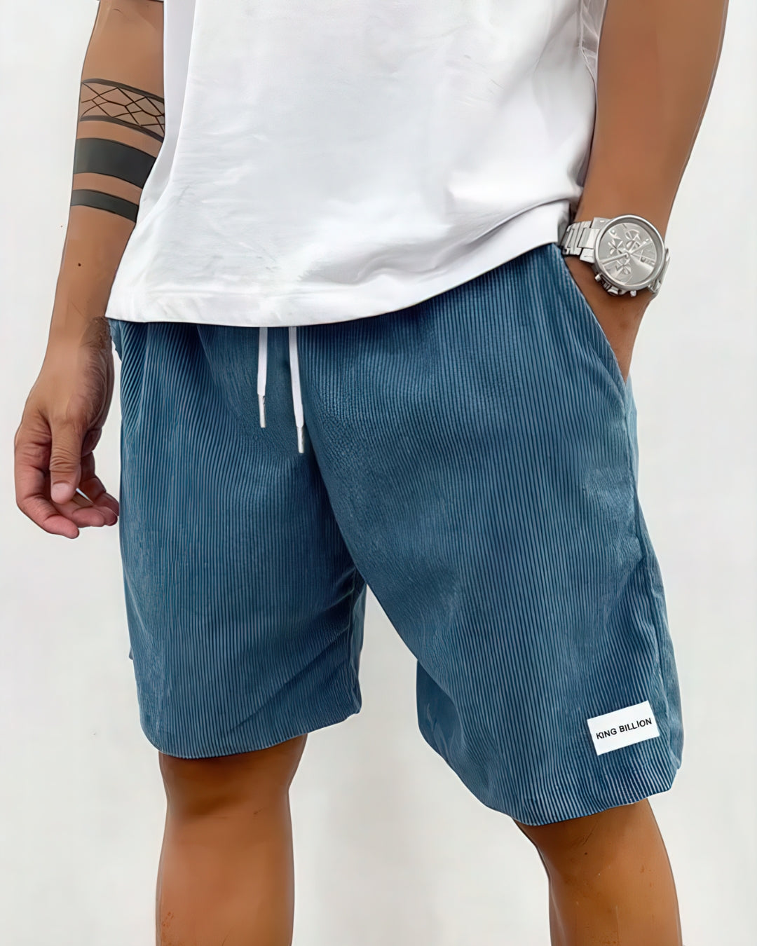Men's Knee-Length Drawstring Shorts with Relaxed Fit and Texture