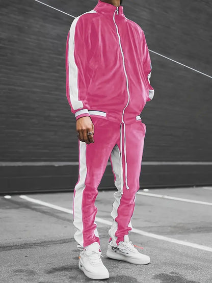 Men's Velvet Tracksuit 2-Piece Set with Zipper and Drawstring