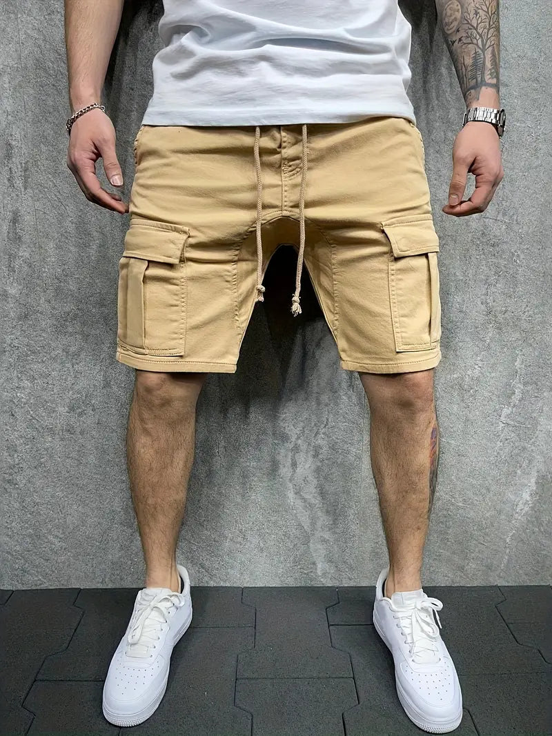 Men's Slim Cargo Shorts with Drawstring Waist and Utility Pockets