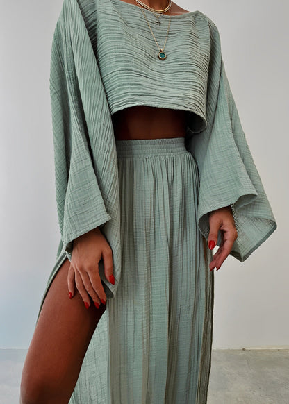 Women's Two-Piece Maxi Skirt Set with Slit and Flowy Crop Top