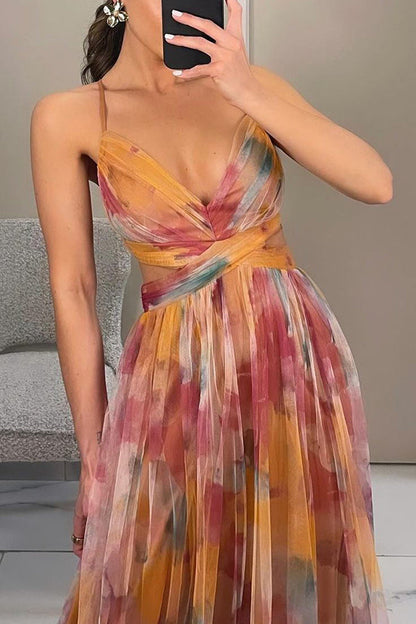 Women's Watercolor Print Crisscross Maxi Dress