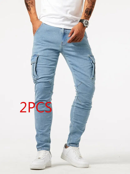 Men’s Slim-Fit Stretch Denim Trousers – Classic British Style Work Pants for All Seasons