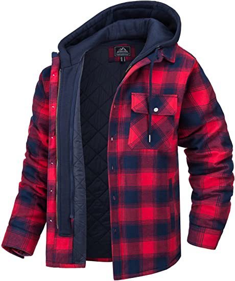 Men's Plaid Hooded Bomber Jacket with Quilted Lining