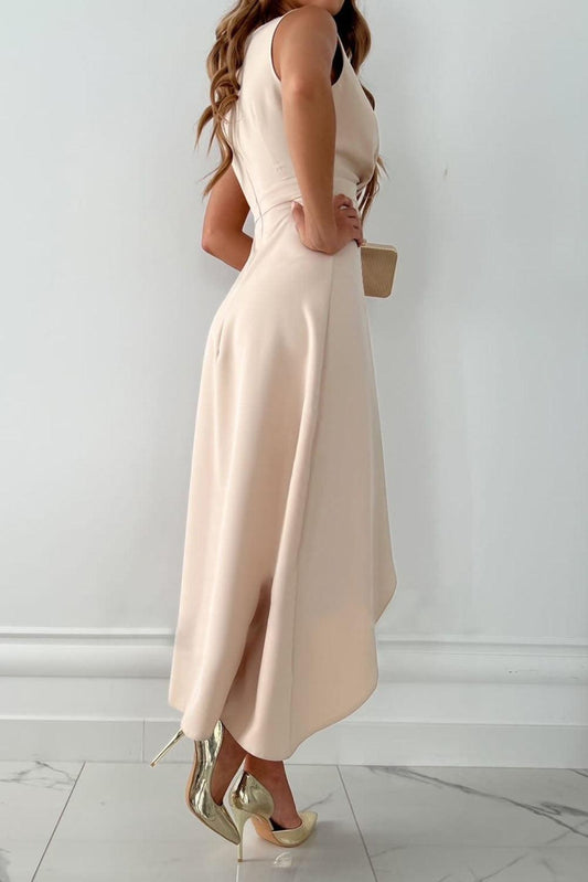 Women's Elegant Wrap Maxi Dress with V-Neck and Asymmetrical Hem