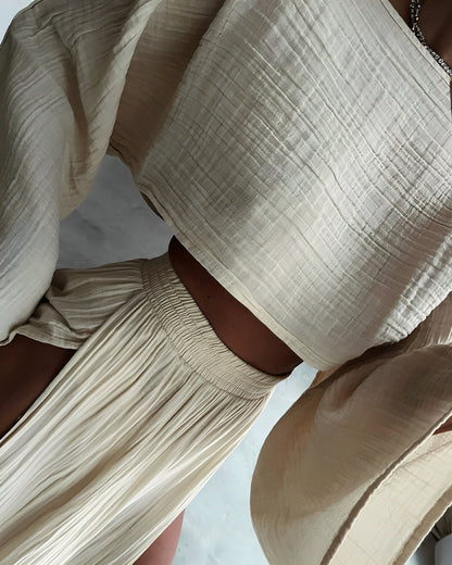 Women's Two-Piece Maxi Skirt Set with Slit and Flowy Crop Top